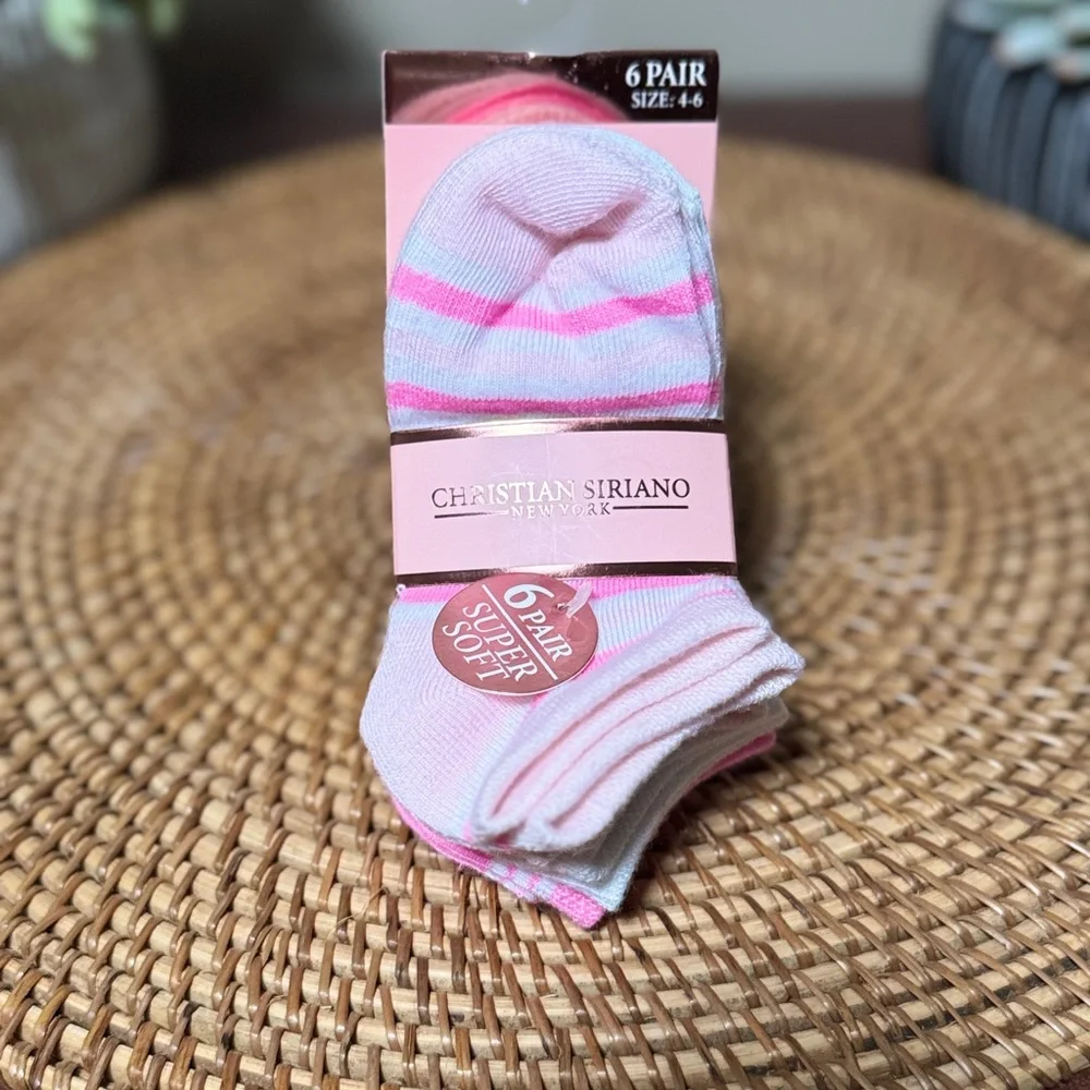 6 pairs Christian Siriano Pink and White Striped Socks
